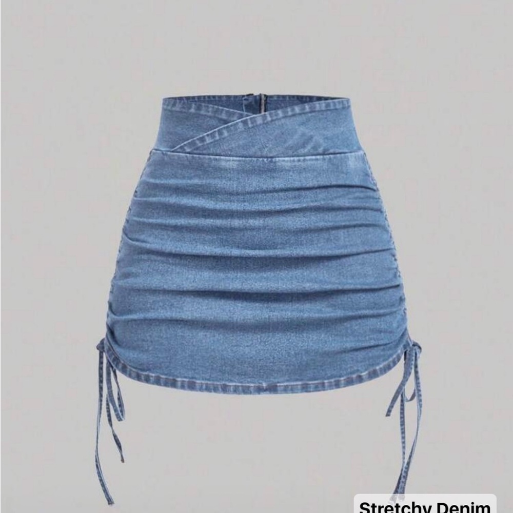 SHEIN Ruched Denim Mini Skirt and top included Medium NWOT